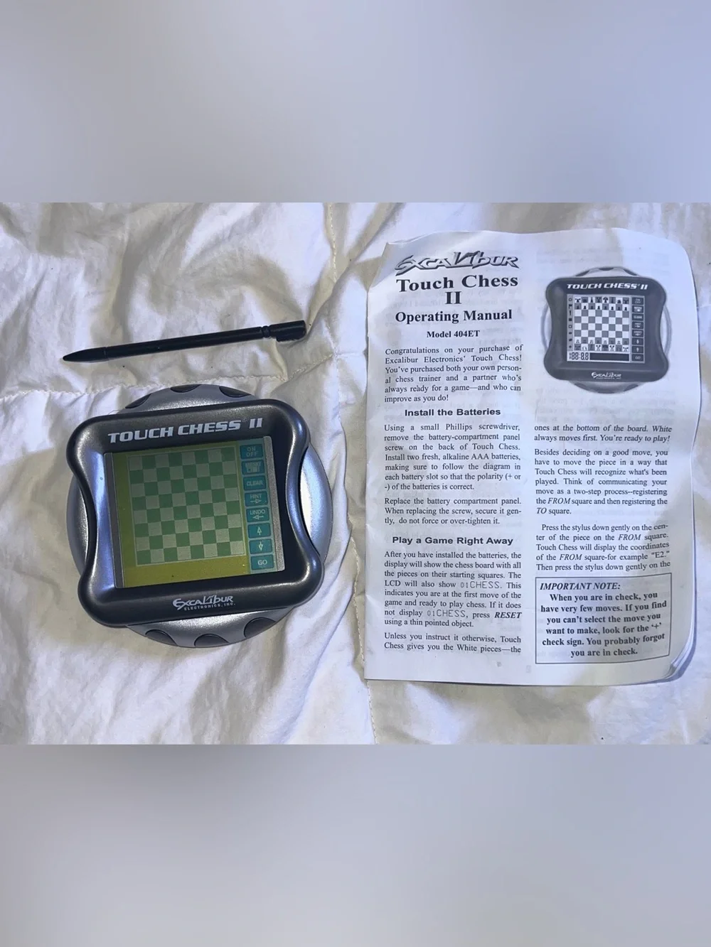 Vintage Excalibur Touch Chess 2 II Touch Screen Handheld Electronic Game Stylus